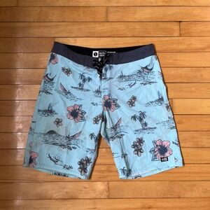 Salty Crew Mens 30 Boardshorts Light Blue Tropical Marlin Fishing Surf Shorts